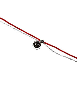 bransoletka srebro próba 925 z kulką gładką i ażurową sznurkowa czerwona łańcuszek