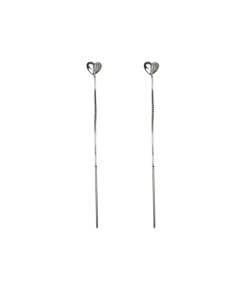 kolczyki srebro próba 925 serduszko z cyrkoniami przeciągane przez ucho
