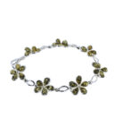 bransoletka srebrna próba 925 z zielonym bursztynem kwiatek wieloelementowa Daisy